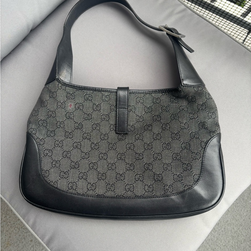 Gucci Jackie Vintage Black Denim Shoulder Bag with Silver Hardware - Picture 2 of 12
